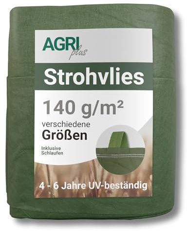 AGRI plus Strohvlies 9,8 x 12,5 m mit Schlaufen I Stabiles 140 g/m² Schutzvlies aus Polypropylen I Reißfestes Heuvlies für langfristigen Schutz I Abdeckvlies UV-beständig (ohne Nägel)