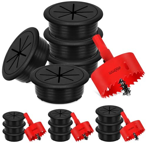 Glarks 6pcs 60mm flexible Desktop Cable Hole guard ring, couvercle de trou de câble de table avec scie à trou, couvercle de trou de câble, couvercle de trou de câble d'alimentation de bureau