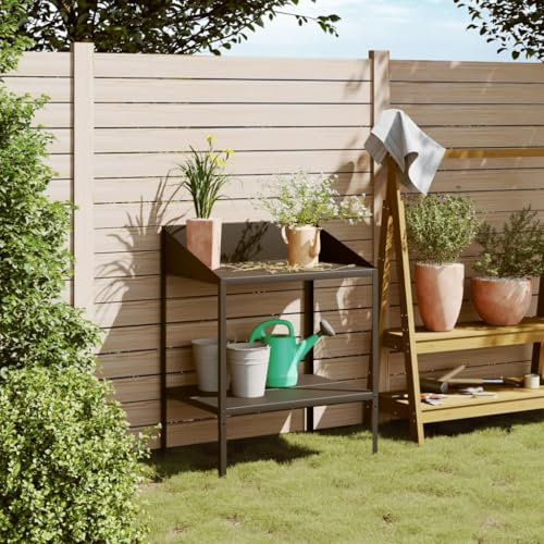 Garden Pflanztisch mit Ablagen, Outdoor Blumentisch Arbeitstisch Gärtnertisch wetterfest Pflanzenständer Pflanzbank mit Metallgestell, Anthrazit 75,5x54,5x100 cm