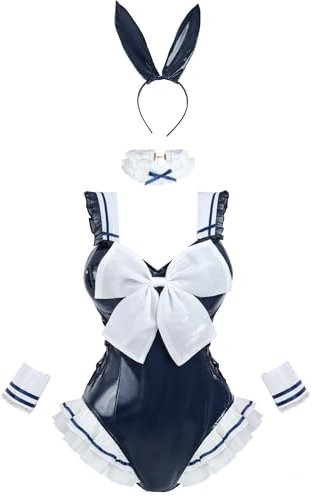 FCCAM Bunny Kostüm Frauen Bunnygirl Senpai Cosplay Outfit im Matrosenstil mit Hasenohren, M