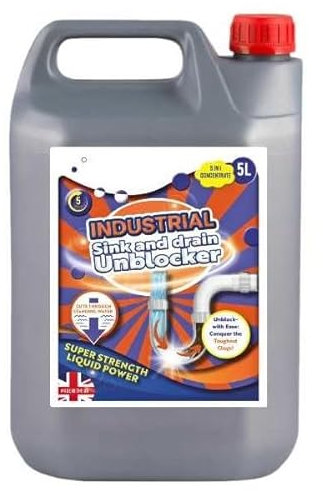 Unibos | 5 Litre Sink & Drain Unblocker & Cleaning Liquid | Plug Hole Toilet Cleaner Tool | Industrial Heavy Duty