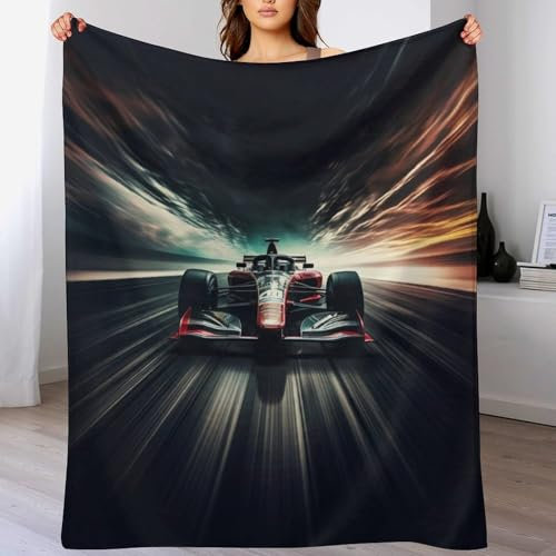 F1 Rennen Decke, Flauschige Wohndecke,Weich Warm Flannel Vier Jahreszeiten Fleecedecke Sofadecke Bettdecke Wohnzimmer Couch Wohndecke (130×180cm)