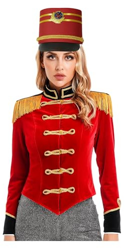 Freebily Damen Kostüm Zirkus Ringmaster Jacke Trommler Uniform Hut Set Halloween Fasching Kostüm Performance Outfit