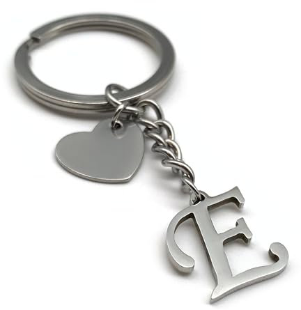 EVEMATE Schlüsselanhänger Buchstabe mit Herz | A-Z Buchstaben | Handmade Edelstahl Anhänger | Name Initiale Geschenk Partner Freund Freundin (E)