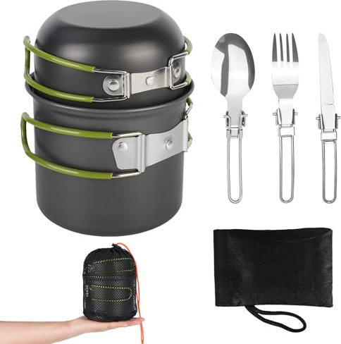 YYTECH Juego de Vajilla de Camping, Ollas de Aluminio, Juego de Cocina Plegable para Camping, Juego de Cocina de Camping con Cubiertos Y Olla, Vajillafür Camping Outdoor Kochen Wandern Reisen