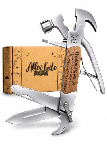 Multitool für Papa – Papa Geschenk mit Gravur – Hochwertiges Edelstahl Werkzeug mit Hammer, Messer, Schraubendreher & mehr – Perfekt für Heimwerker, Camping & Outdoor Abenteuer (geschenke für männer)