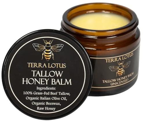 Organic Grass-Fed Beef Tallow Balm with Raw Honey - Moisturizing Cream for Soft, Smooth Skin - Handmade All-Natural Moisturizer (57g, Unscented)