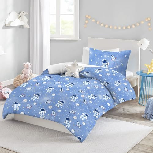 Yasida Weltall KinderbettwäSche 120x150 Blau Universum BettwäSche Jungen - 2-Teilig Raketen/Astronauten Weltraum-Muster | Microfaser-BettwäSche Für Teens & Kinder (40x60cm Kissen)