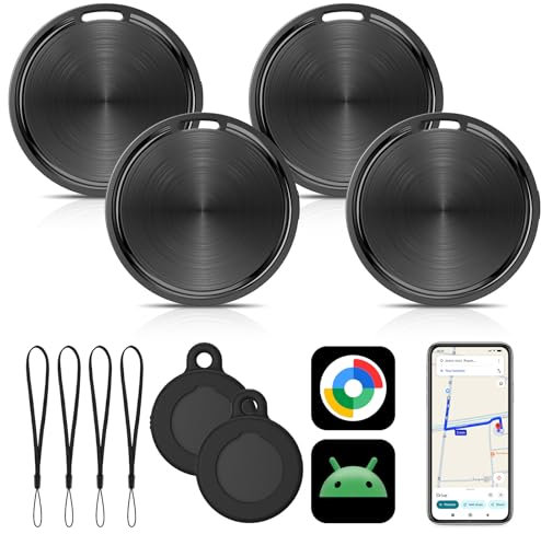 GPS Smart Tracker Tag für Android, Schlüsselfinder KeyFinder kompatibel mit Google Mein Gerät Finden APP (Nur Android), Bluetooth Tracker für Schlüssel, Gepäck, Taschen & Koffer (4Pack)