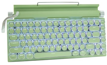 Adventurers Retro Typewriter-Style Mechanical Keyboard, 83 Keys, 75% Compact Layout, Bluetooth 5.0 and Wired, Hot-Swappable Blue Switch, White Backlit for Windows/Mac/iPad/PC/Laptop (Mint Green)