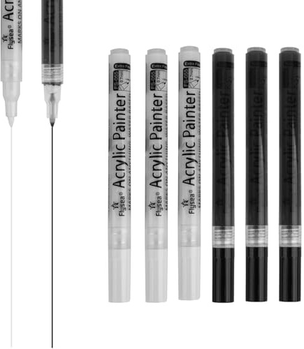 Black White Permanent Markers Paint Pen 6 Pack Acrylic Fabric Pens 0.7mm Fine Tip Marker Pens Set Waterproof Quick Dry for Doodling Rock Metal Glass Wood Tyre Painting Plastic