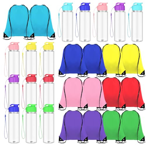 28 Pcs 500ml Kids Reusable Water Bottles Bulk with Drawstring Backpacks