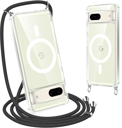 Coiwxmoi Coque pour Google Pixel 7 avec Cordon de Collier, Transparent | [Compatibel mit Magsafe] Transparente Magnétique Antichoc Housse avec Corde Réglable Téléphone Étui Portable Lanyard Case