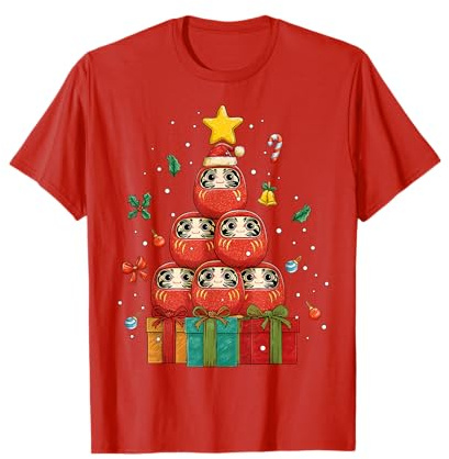 Süße Daruma-Puppe, japanischer Flor, Weihnachtsbaum-Weihnachtsmütze T-Shirt