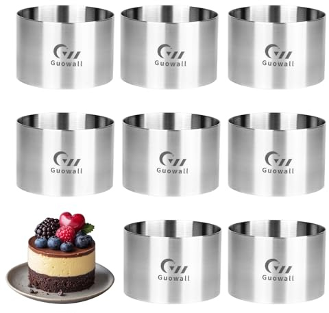 Guowall Dessertringe und Speiseringe Set, Edelstahl Backring für Kochen Backen Mousse (Kuchenringe Ø 7.6 cm, 8 Stück)
