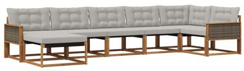 vidaXL Outdoor-Sofagarnitur mit Kissen 7 pcs Natürlich und Hellgrau, Moderne Garten-Sofa-Garnitur, langlebige Möbel, schicker Sitzplatz, wetterfest, Bequeme Relaxoase