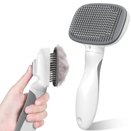 Zivacate Brosse Chat Brosse Chien, Idéale pour Poils Longs et Courts | Épilation en Un Clic, Autonettoyante, Élimine les Poils Morts, Manche Antidérapant, Accessoires Animaux - Gris
