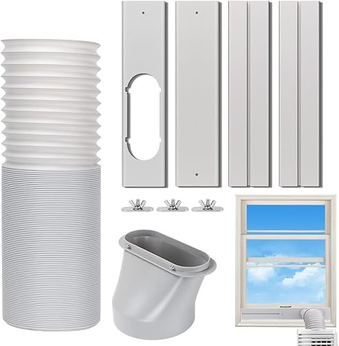 Kit d'étanchéité de fenêtre pour climatiseur mobile, panneau de fenêtre réglable avec adaptateur de tuyau de 15 cm, tuyau d'évacuation, passage de fenêtre pour volets roulants et fenêtres coulissantes