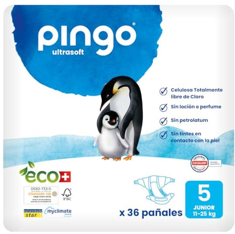 Pingo Pañales Ecológicos Talla 5 Junior (11-25 kg), 1 bolsa de 36 pañales
