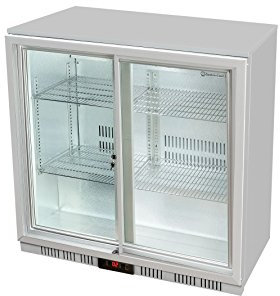 Gastro-Cool Getränkekühlschrank, Schiebetüren, Flaschenkühlschrank, Unterthekenkühlschrank, Theke, manuelle Temperaturkontrolle, silber-weiß, GCUC200