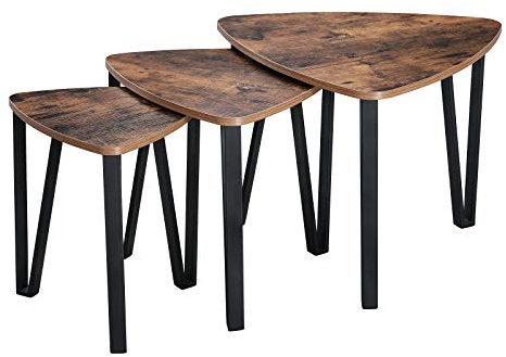 VASAGLE Nesting Couchtische, Beistelltische 3er-Set für Wohnzimmer, Schlafzimmer, industrielle kleine stapelbare Beistelltische mit Metallrahmen für Couch, rustikales Braun und Schwarz, ULNT13X, 58,9