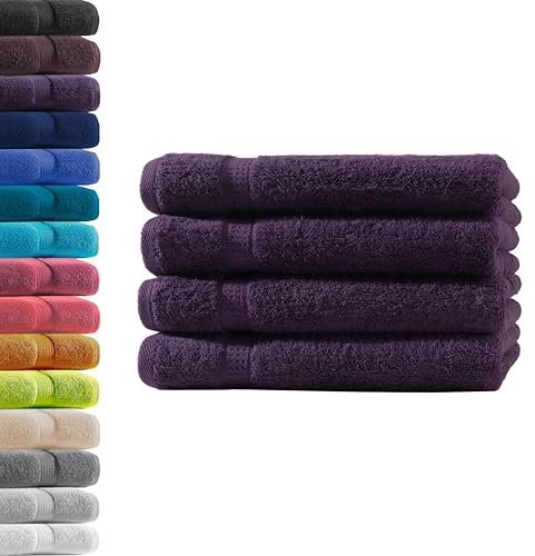 4X Handtuch | Aubergine | 100% Baumwolle Frottier | Oeko-TEX® Standard 100 | Premium Qualität 500 g/m²