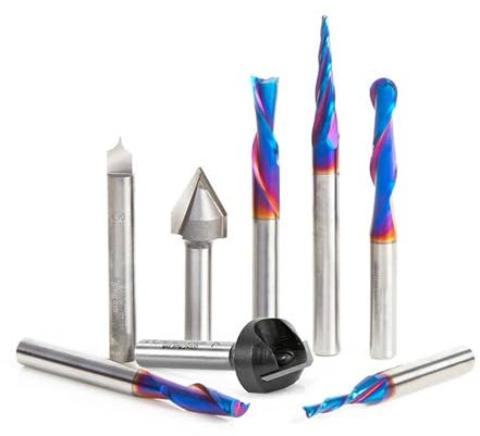Amana Tool AMS-177-K 8-Pc CNC Router Bit Collection Featuring V-Grooves, Point Roundover and Multi-Purpose Spektra Bits, 1/4 Shank