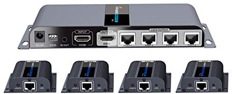 PremiumCord HDMI 1-4 Splitter + 4X Extender über Patchkabel CAT6 / 6a / 7, mit Netzteil, Metallgehäuse, Video Auflösung Full HD 1080p 60Hz, 3D, HDCP, Farbe schwarz