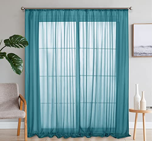 SIMPVALE 2er Set Vorhang durchsichtig Einfarbig Voile-Vorhänge mit Schienenhaken für Gardinen Schlafzimmer Wohnzimmer Balkon, Blau, 140X145 cm