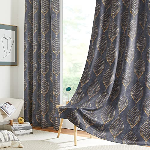 KGORGE Dunkle bedruckte dekorative Kunstvorhänge für Wohnzimmer, verdunkelnde Fenstervorhänge für Schlafzimmer, Geschenk, geometrische Goldlinien, Mitte des Jahrhunderts, Breite 132 x Länge 213,4 cm,