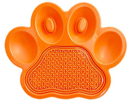 PetDreamHouse Paw 2-in-1 Dog Slow Feeder Bowl and Removable Lick Mats for Dogs, Puppies or Cats Plate Food Treats Controls Fast Eating Anti Bloating-Orange