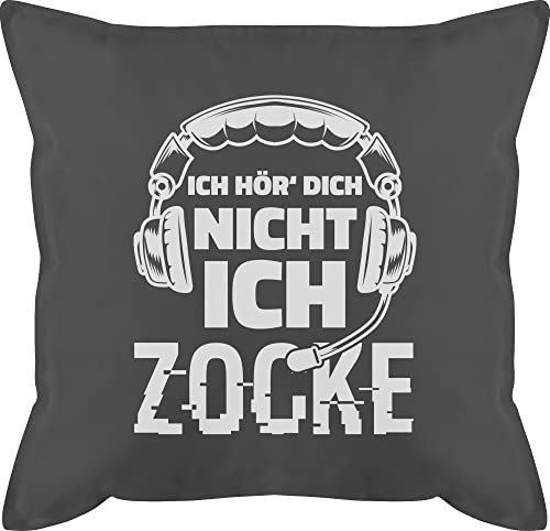 Shirtracer Kissen 50x50 - Deko Hobby - Ich hör Dich Nicht ich zocke - Nicht stören - 50 x 50 cm - Grau - zockerkissen Gamer männerkissen gamerkissen Gaming kissenbezüge Game Statement Pillow