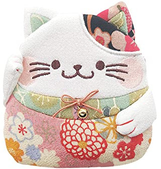 Bar Autotech Münzgeldbörse mit Reißverschluss, Maneki Neko, Glückskatze, Kimono-Druck, Kawaii-Katze, Münzgeldbörse für Münzen, Geld, Kreditkarten, 02. Rosa, 0.39x0.36x0.06 inch.