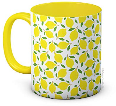 Hübscher Zitronen-Druck - Keramik Kaffeetasse Becher Gelb