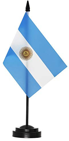 ANLEY Set bandiera da scrivania deluxe Argentina - Bandiera argentina da tavolo in miniatura da 6 x 4 pollici con palo da 12 - Colori vivaci e resistente allo sbiadimento - Base nera e punta a lancia