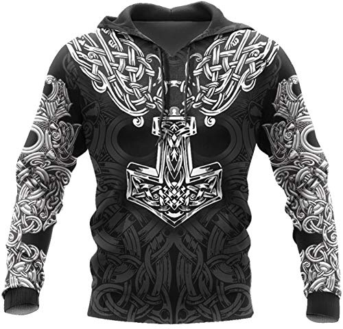 Viking Hoodie-Mjolnir Odin Thors Hammer 3D Gedruckte Herren Hoodies, Harajuku Fashion Hooded Sweatshirt Herbst Unisex Hoodie,Hoodie,6XL