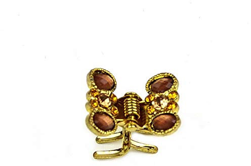 Petite pince cheveux crabe en métal doré et strass, 2cmx1.7cm, marron