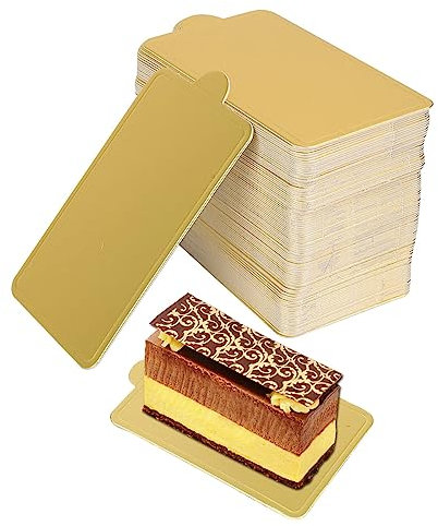 Agatige 100PCS Cake Boards, Rettangolare Vassoio Oro Piatti per Torte in Cartone Mini Carta Vassoio Torta Monoporzione per Dolci per Matrimonio Compleanno(S)