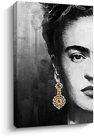 Pigort Frida Kahlo Wandkunst, Leinwanddruck, schwarz-weiß, Gemälde, Kunstwerk, Wanddekoration, Galerieverpackung, 40,6 x 61 cm, links
