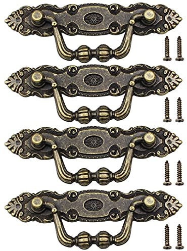 hocadon 4 Stück Schubladengriffe Vintage, Zinklegierung Retro Schrankgriffe mit Schrauben, Retro Design Türgriff für Schublade, Tür, Kabinett, Schmuckschatulle (10.5 * 3.5cm)