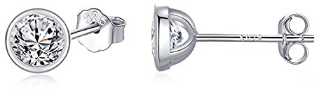 SNORSO Boucles d'oreilles Femme Argent 925, Clous d'oreilles Zircone Cubique 6mm Rondes pour Femme Fille