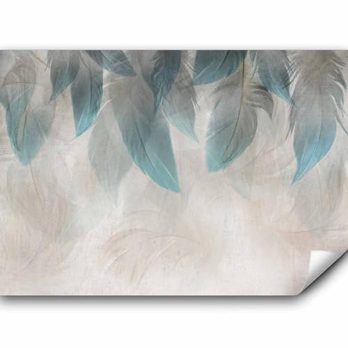murando Fototapete selbstklebend Feder 343x256cm Foto Tapete Tapetenfolie Möbelfolie Wandverkleidung Wandtapete Motivtapeten Bildtapete Schlafzimmer 3d Effekt Boho Abstrakt Ornament türkis beige