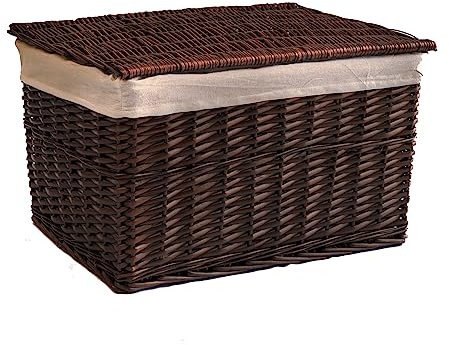 Arthur Cameron - Lined Wicker Hamper with Removable Lid & Cotton Lining - Perfect for Bathroom, Living Room or Bedroom Storage - Storage Basket with Lid, Large Storage Box (Dark Coffee, Large)