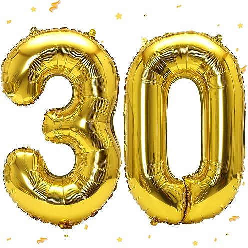 WOIRROIP Luftballon 30. Geburtstag Gold, XXL Riesen Gold Folienballon 30 für Frauen,40 Luftballon 30. Geburtstag,Zahlen 3 und 0 Folienballon für 30 Jahre Geburtstagsdeko Jubiläum Party Dekoration