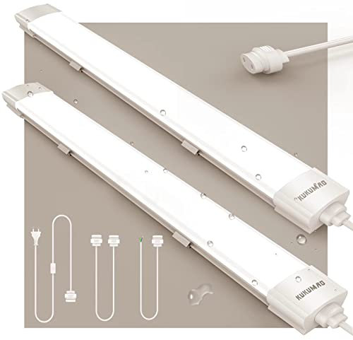 KUKUMAO Feuchtraumleuchte LED Mit Stecker, 36W 120CM Röhre, 4000K Werkstatt Deckenleuchte, IP66 Deckenleuchte, 4000LM Leuchten für Garage Werkstatt Keller Bad [Energieklasse F+]