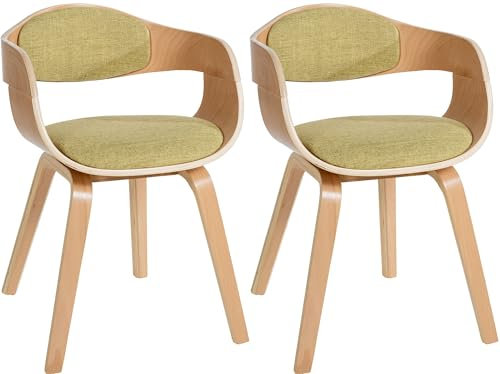 CLP Juego de 2 sillas ergonómicas Kingston, sillones con Respaldo Envolvente, Base de Madera, hasta 150 kg, Color:Natura/Verde Claro, Color del Marco:Natura