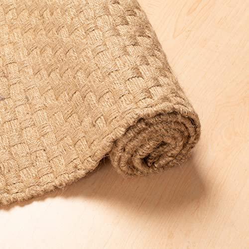 Gewebter natürlicher Jute-Teppich, 6x91 cm, Jute-Teppich, gewebt, 91.4x61 cm, Bauernhaus-Flickenteppich, rustikaler Teppich, natürlicher Teppich, handgewebt und wendbar, Küche, Eingangsbereich