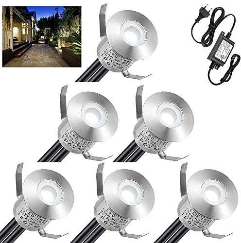 SUBOSI 6er Led Einbaustrahler aussen 0.5W Ø22mm IP67 DC12V Treppen Bodeneinbauleuchten Aussen Wasserdicht Einbaustrahler Terrasse Warmweiß Hochwertiger Edelstahl