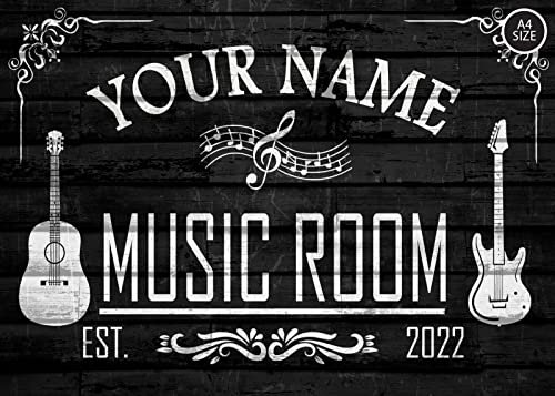 ELITEPRINT Personalised Music Room Sign Studio Gift Father Home Decor Musician Metal Plaque - Wall Art Decorations (A4 (29.7cm x 21cm))