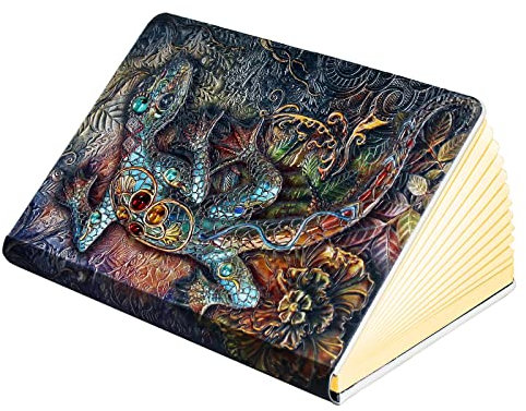 Lámpara Libro LED, Luces Plegables de Relieves 360°, USB luz libro, para luz lectura, Lámpara de Mesita de Noche, Regalo Cumpleaños y Navidad, Blanco Cálido